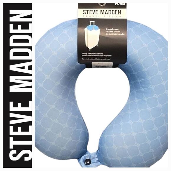 Steve Madden Logo Memory Foam Travel Pillow- Blue - Picture 1 of 8